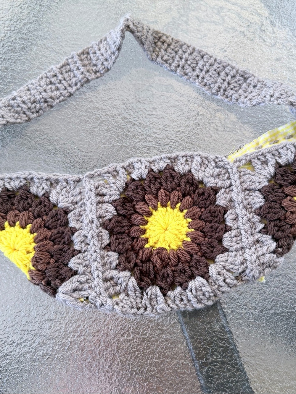 Handmade Crochet Sunflower Crossbody Belt Bag - Gray, Brown & Yellow